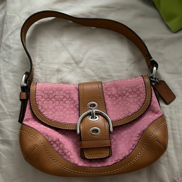 Coach Handbags - Coach pink monogram signature shoulder bag